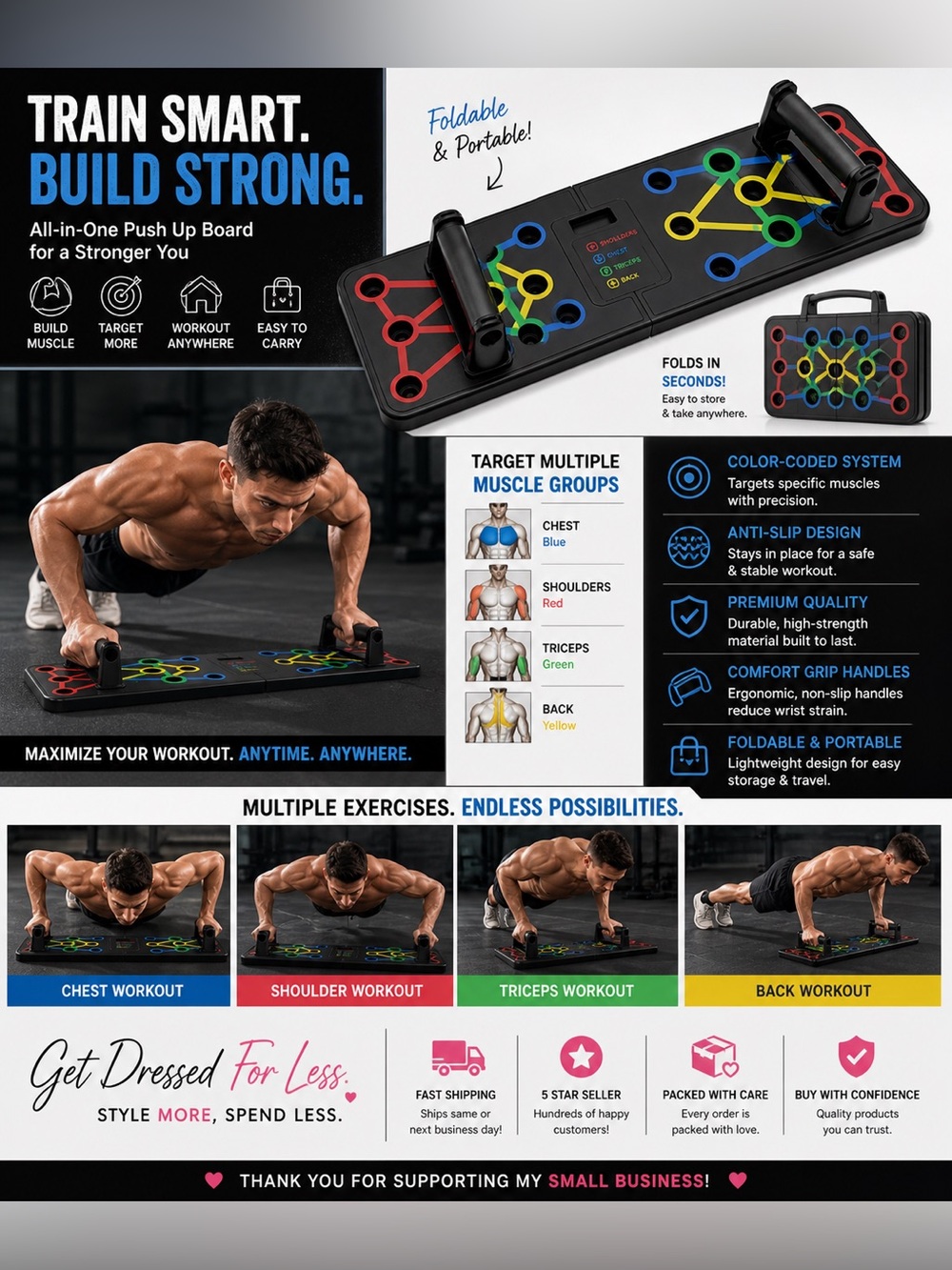 Push Up Board Portable Fitness Trainer Foldable Home Gym Chest Workout System